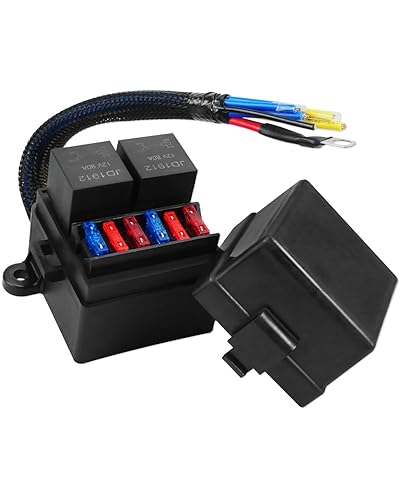 Caja de relés de fusibles impermeable universal con diseño precableado, 2 ranuras de relé y 6 portafusibles ATCATO, 2 relés de 4 pines 80A y 6