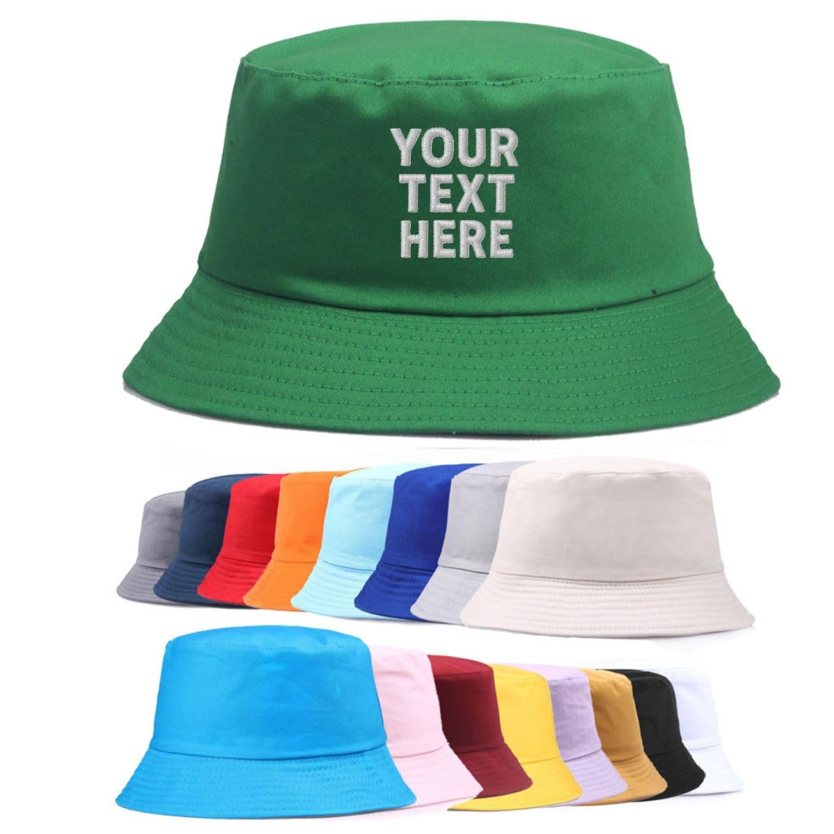 Van Der Linn Personalised Embroidered Cotton Adult Fisherman Bucket Hat Men Women (Green)