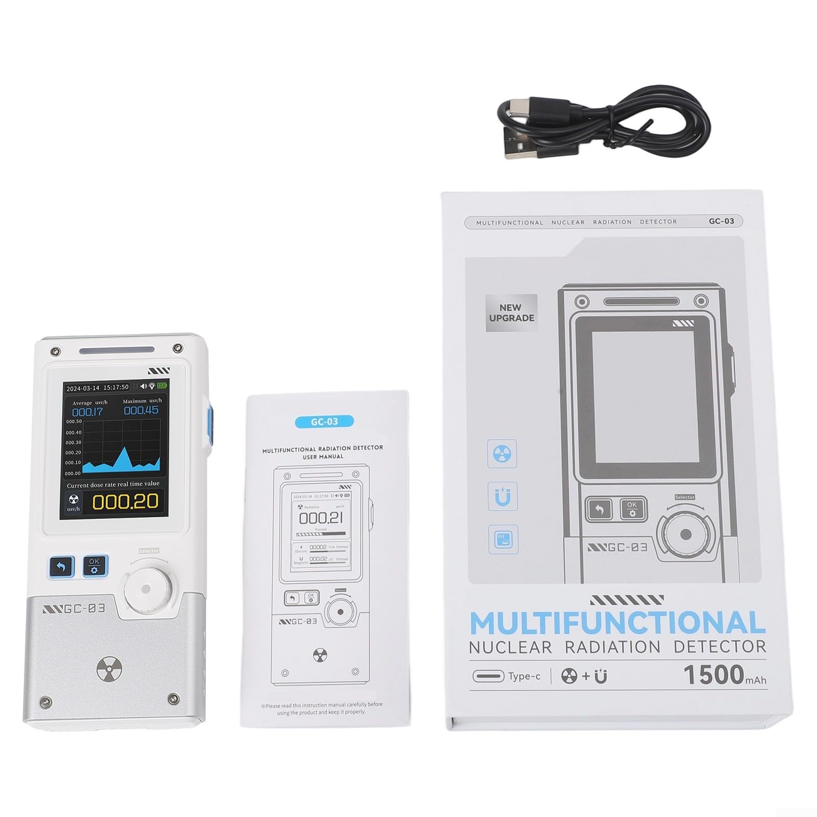 GC-03 Medidor EMF Detector de radiación nuclear con pantalla de 2.4 pulgadas para inspecciones de oficina en casa - Mide campos magnéticos eléctricos gamma (blanco)