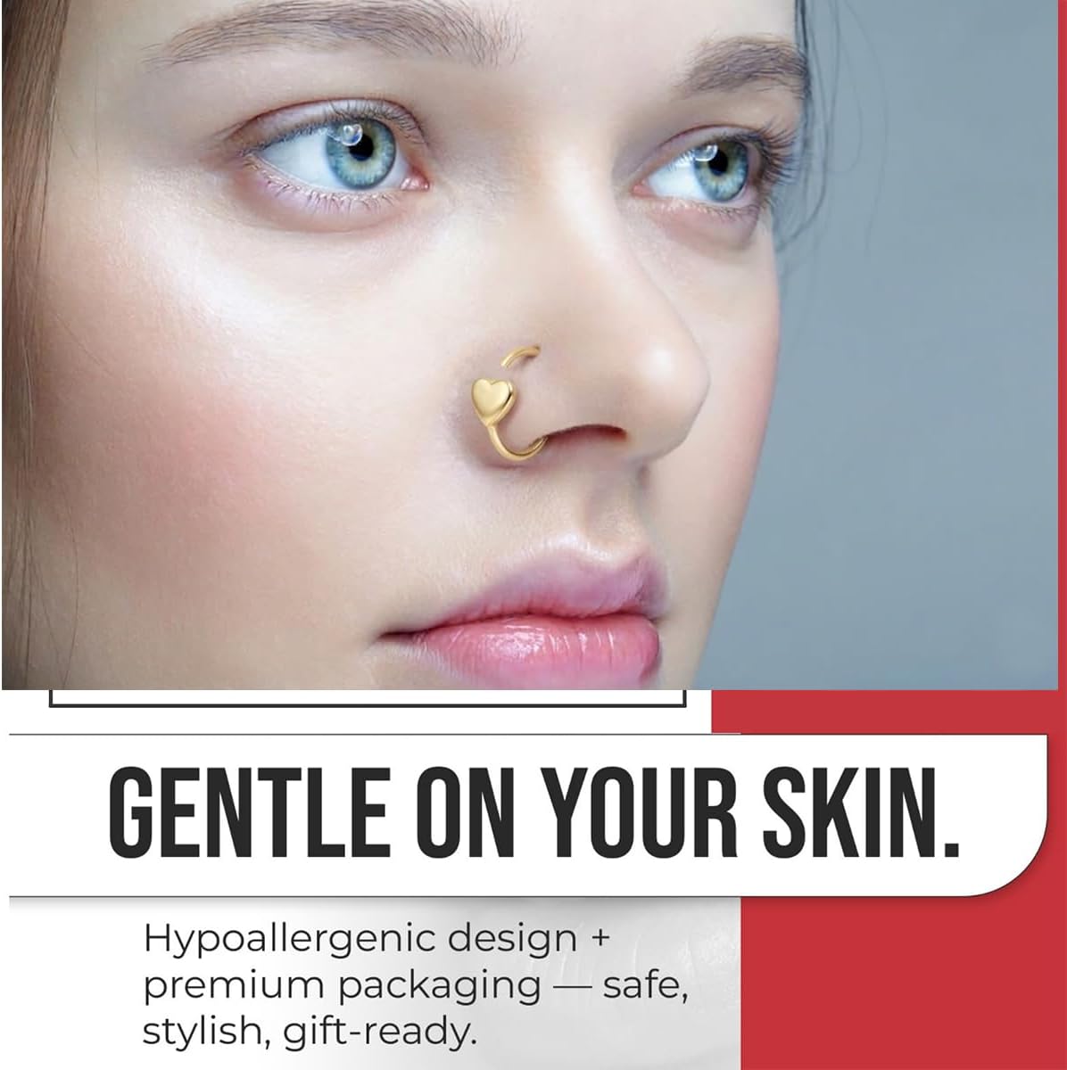 9K Solid Yellow Gold 3mm Heart 20 Gauge Open Hoop Nose Ring - Cartilage - Daith - Rook - Lobe - Conch Piercing Body Jewelry