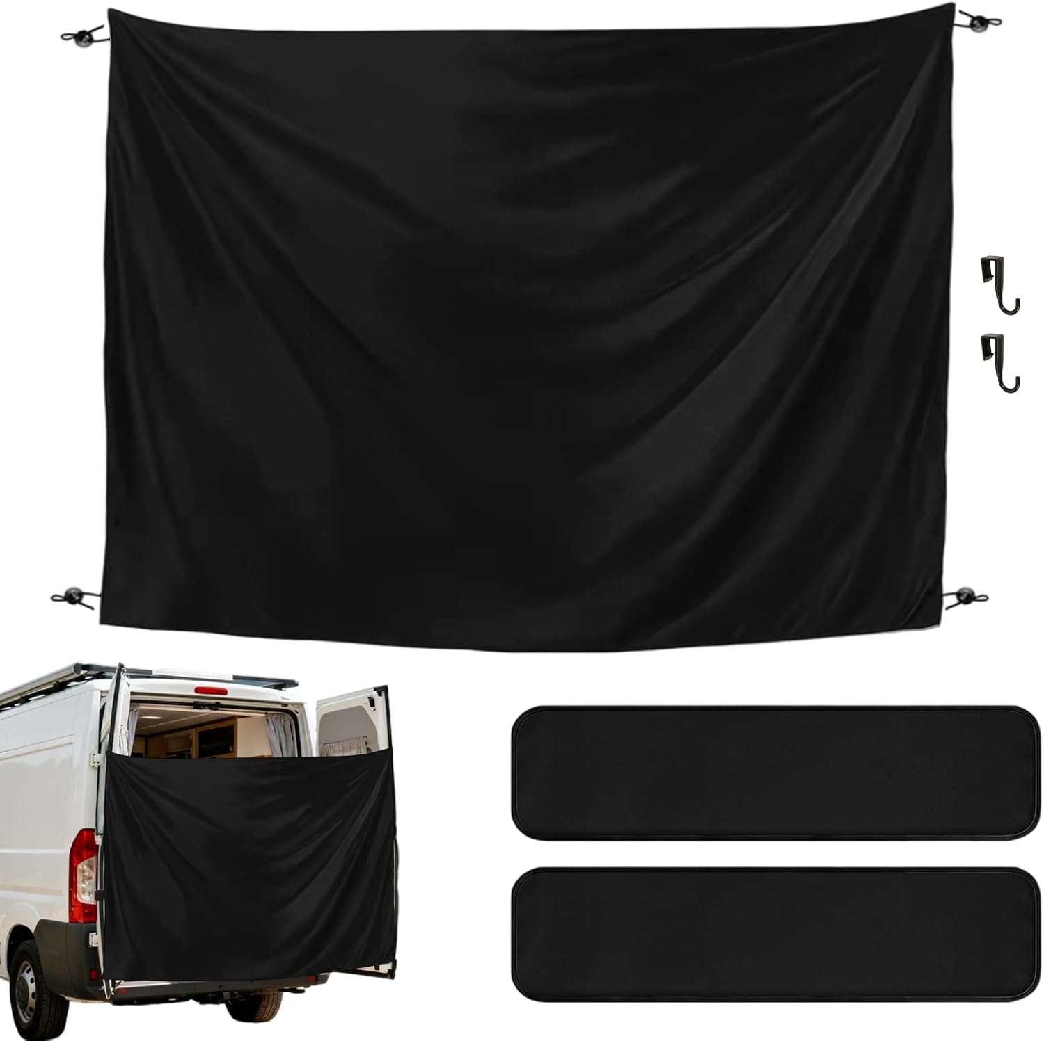 Magnetic Rear Door Privacy Curtain for Camper Vans, 85 x 57 Inch 600D Waterproof Sunshade with Side Panels & Storage Bag, Universal Fit for Vans, RVs and Trucks