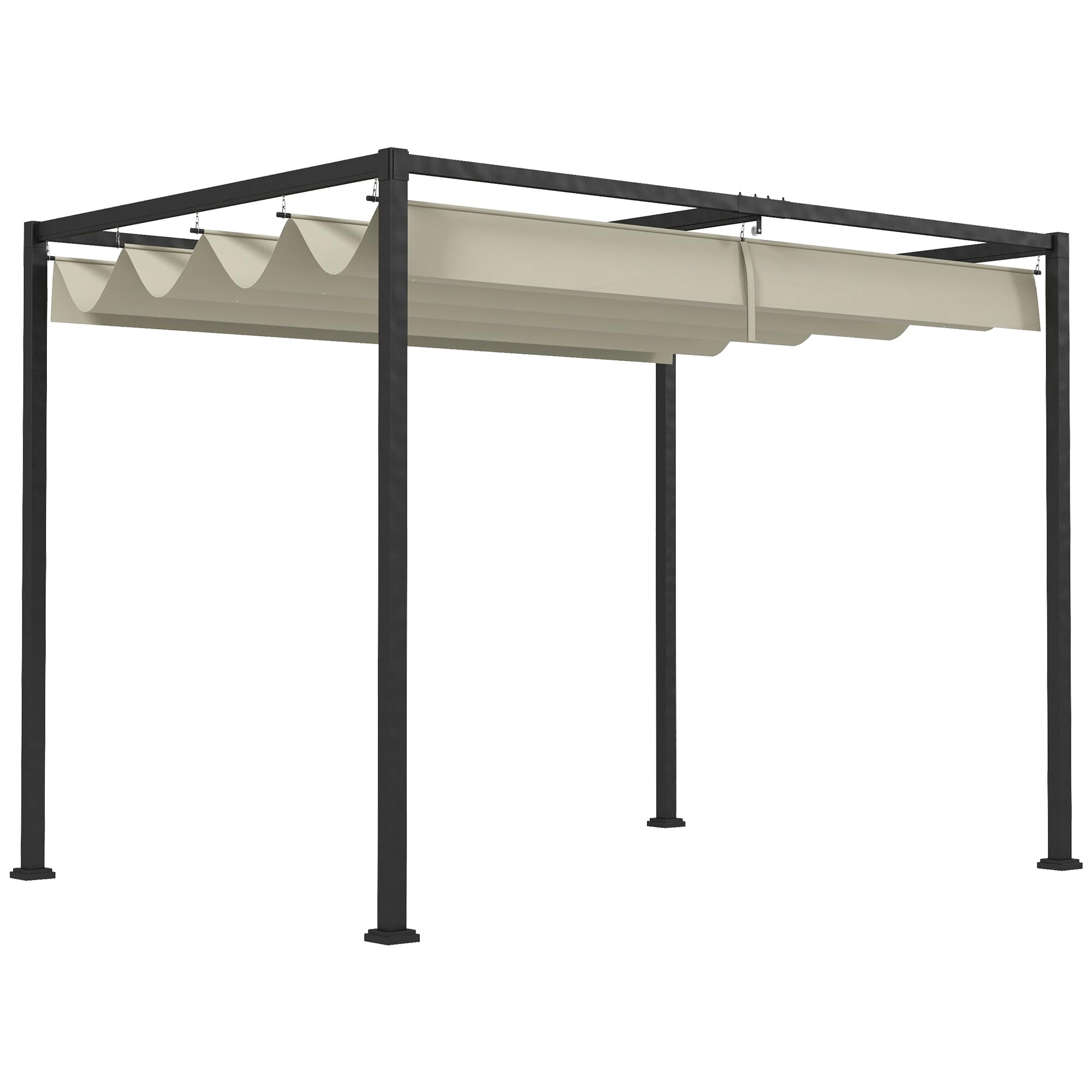 Outsunny Pérgola 3x2 m Cenador de Jardín Pabellón de Diseño Elegante con Techo Retráctil de Poliéster con Recubrimiento Resistente Anti-UV Impermeable para Celebraciones Fiestas Bodas Crema