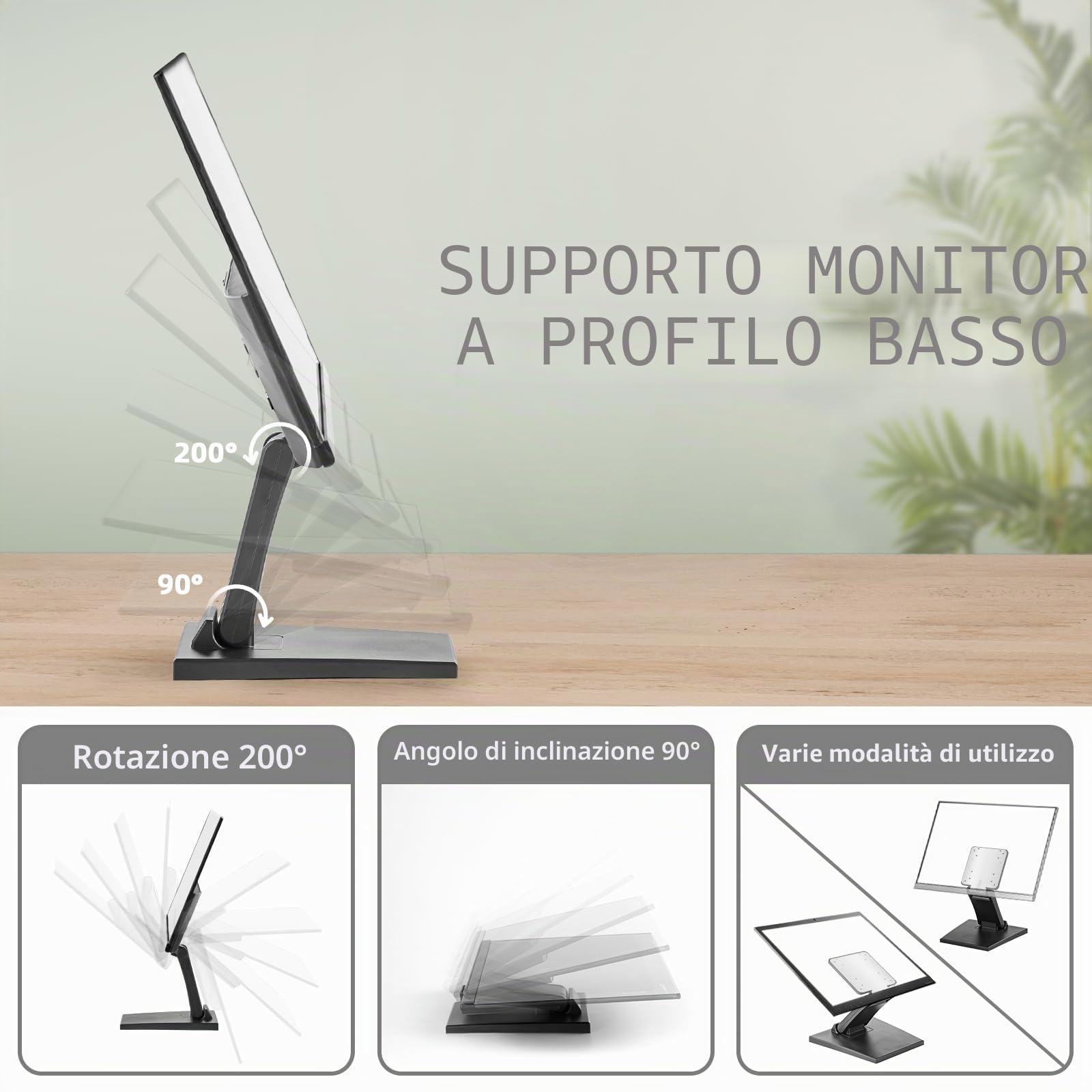 Wearson WS-03A Regolabile LCD Monitor Supporto da Scrivania in Metallo Pieghevole con Standard VESA 75x75 100x100 mm