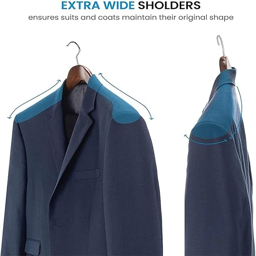 Miniatura 3 de 6pcwide Shoulder Wooden Hangers with Pants Bar - Smooth Finish Solid Wood Suit Hanger Coat Hanger, Holds (Color  Natural Wood)
