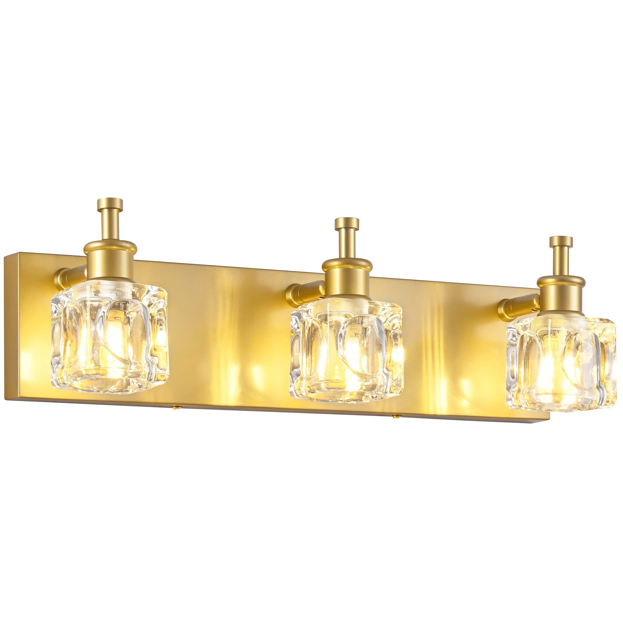 PRESDE Bathroom Vanity Lights Modern Crystal Gold 3 Light Bathroom Lights Fixtures Over Mirror Vanity Light for Bathroom(Exclude Bulb)