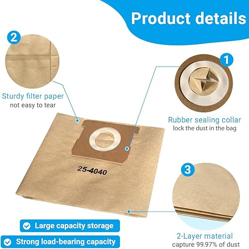 Miniatura 4 de Paquete de 6 bolsas para polvo DXVA25-4040, repuesto de 4 galones para aspiradora DEWALT DXV04T en húmedoseco de 4 galones