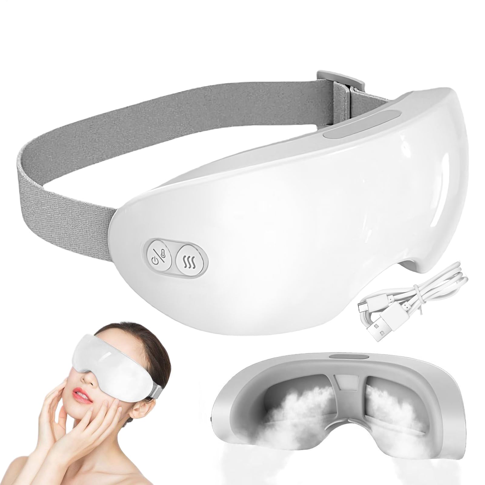 Augenmassagegerät, elektrisch beheizter Dampf, 17,2 x 7,6 cm, bezaubernde, kompakte Augenabdeckung, leise, entspannende Kühlung, Gadget für Schlaflosigkeit, Nachtschlaf, Flugzeug, Reisen