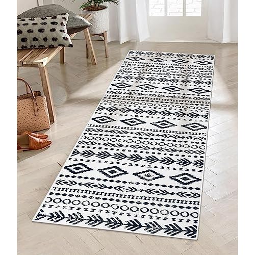 Lahome Farmhouse Moroccan Runner Rugs,Washable Boho 2x6 Kitchen Rug Runner Non Slip Rubber Backing 6 Feet Hallways Runner,Rustic Tribal Accent Soft Low-Pile Entryway Bedside Bathroom Carpet