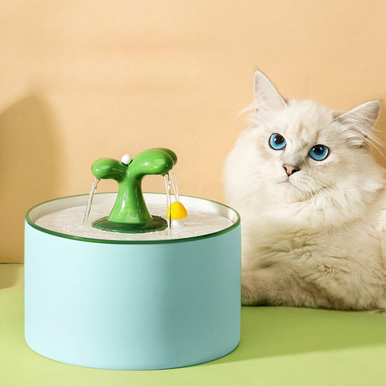 Bebedero Automático De Cerámica Para Mascotas, Bebedero Para Gatos Con Bomba Y Filtro Ultrasilenciosos, Tazón De Gran Capacidad De 1,5 L (50 Oz), Dispensador De Agua Automático Para Gatos,Azul,M