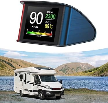 HUD Head Up Display for Car with 26" TFT LCD, Digital OBD Speedometer & RPM Monitor, Overspeed Alarm, Error Code Diagnostics, for MPH/KMH Switchable, Compatible with 12V Vehicles, Black 73x68x46 mm