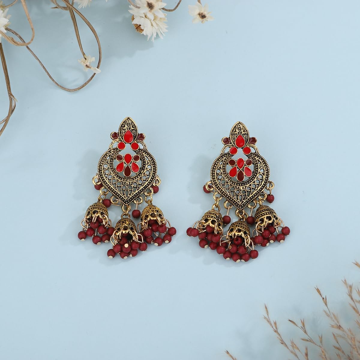 Xerling Bohemian Indian Bollywood Jhumka Drop Earrings Ethnic Vintage Jhumki Earrings Women Traditional Festival Beads Tassel Earrings - Image 4