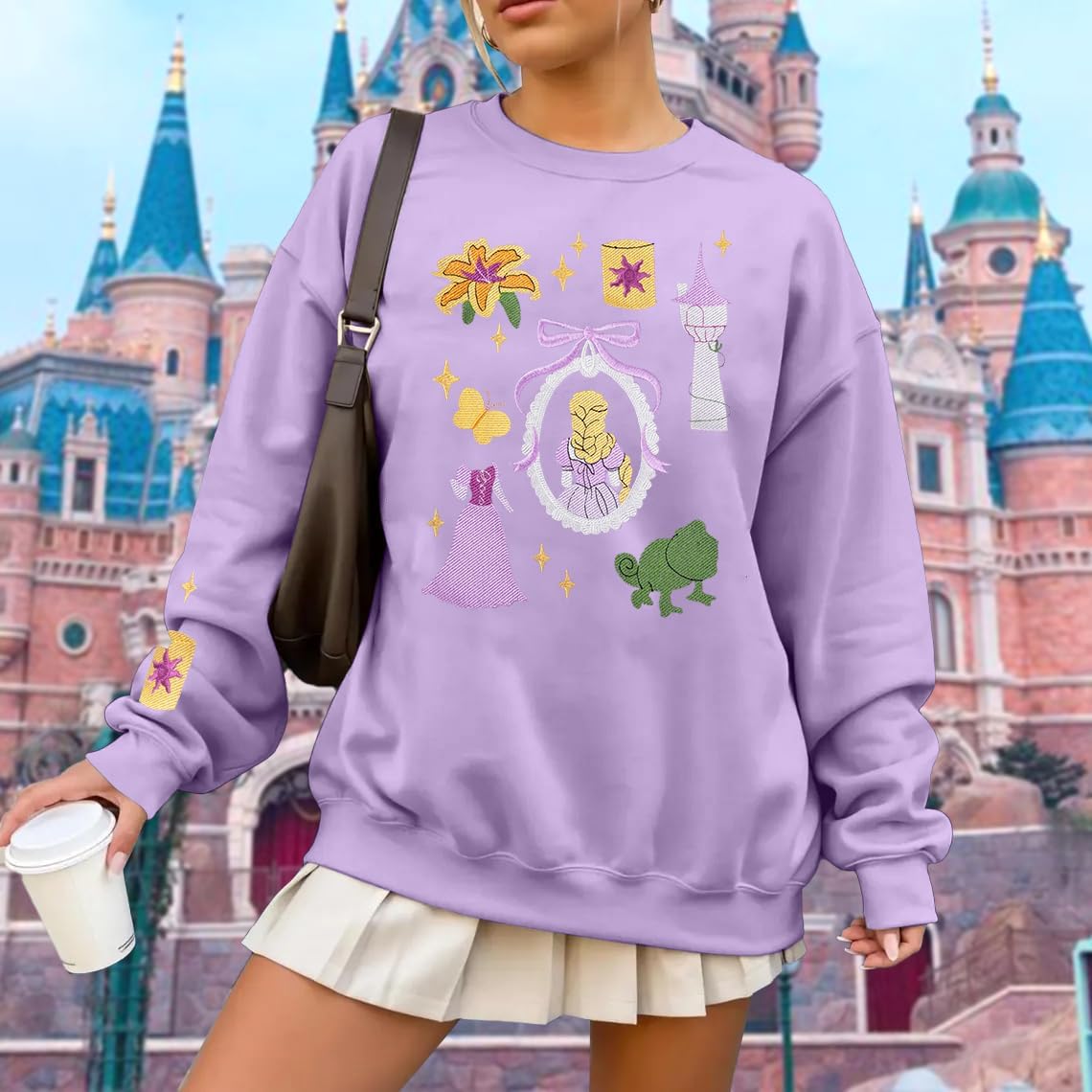 ASTANFY Magic Kingdom Princess Sweatshirt Women Cute Embroidered Sweatshirts Family Vacation Sweater Fall Long Sleeve Shirts - Image 2