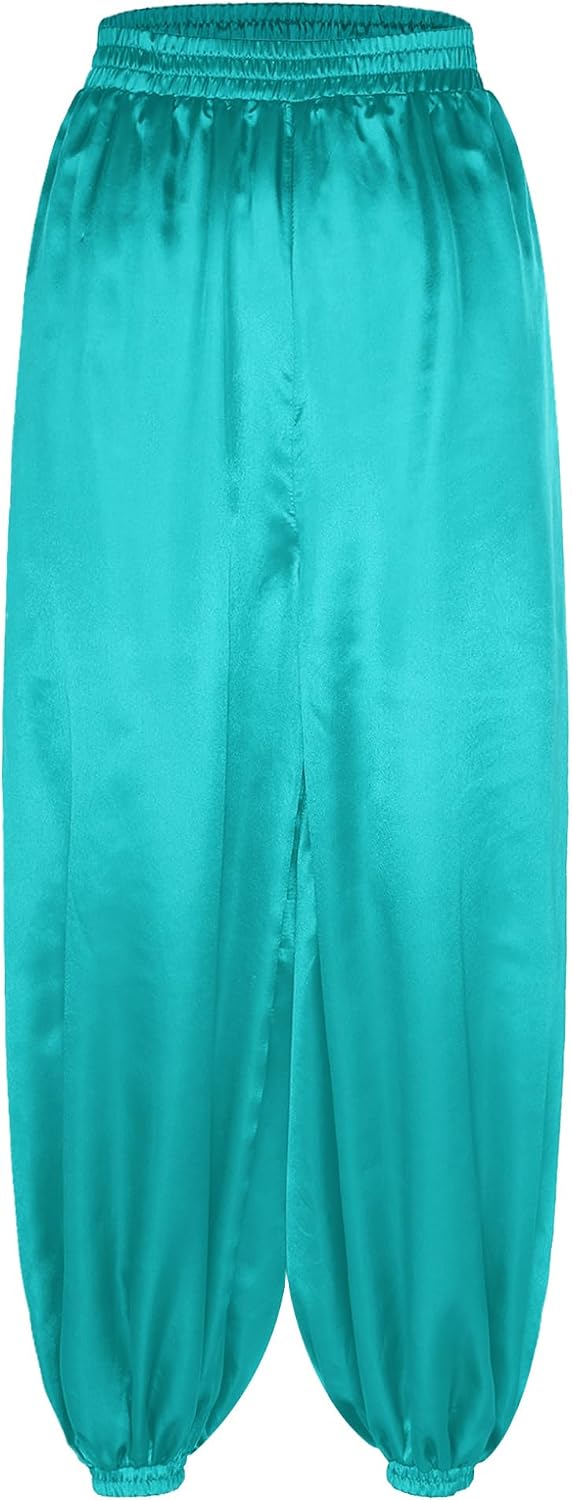 Oyolan Mens Belly Dance Satiny Lantern Pants Casual Loose Fit Harem Pants Arabic Halloween Trousers
