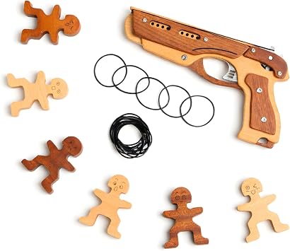 Rubber Band Gun Made from Hardwoods, DIY 3D Wooden Puzzle Building Toy with Wood Targets and Rubber Bands, Birthday Gift for Kids Ages 6+