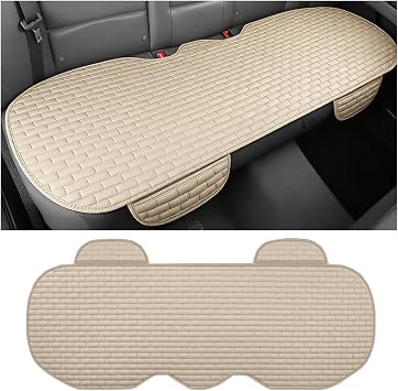 Zpana Car Back Seat Cover, Non-Slip Vehicle Rear Seat Bottom Cushion Pad with Storage Pockets, Comfortable Automotive Back Bench Protector, Universal for SUV Automobile Truck Beige