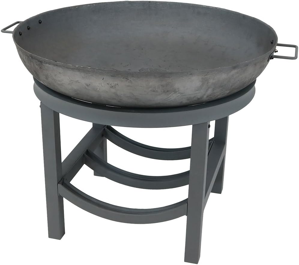 Sunnydaze Cast Iron Round Fire Pit Bowl with Built-in Log Rack - Outdoor Wood Burning Fireplace - 30 Inch : Garden & Outdoor