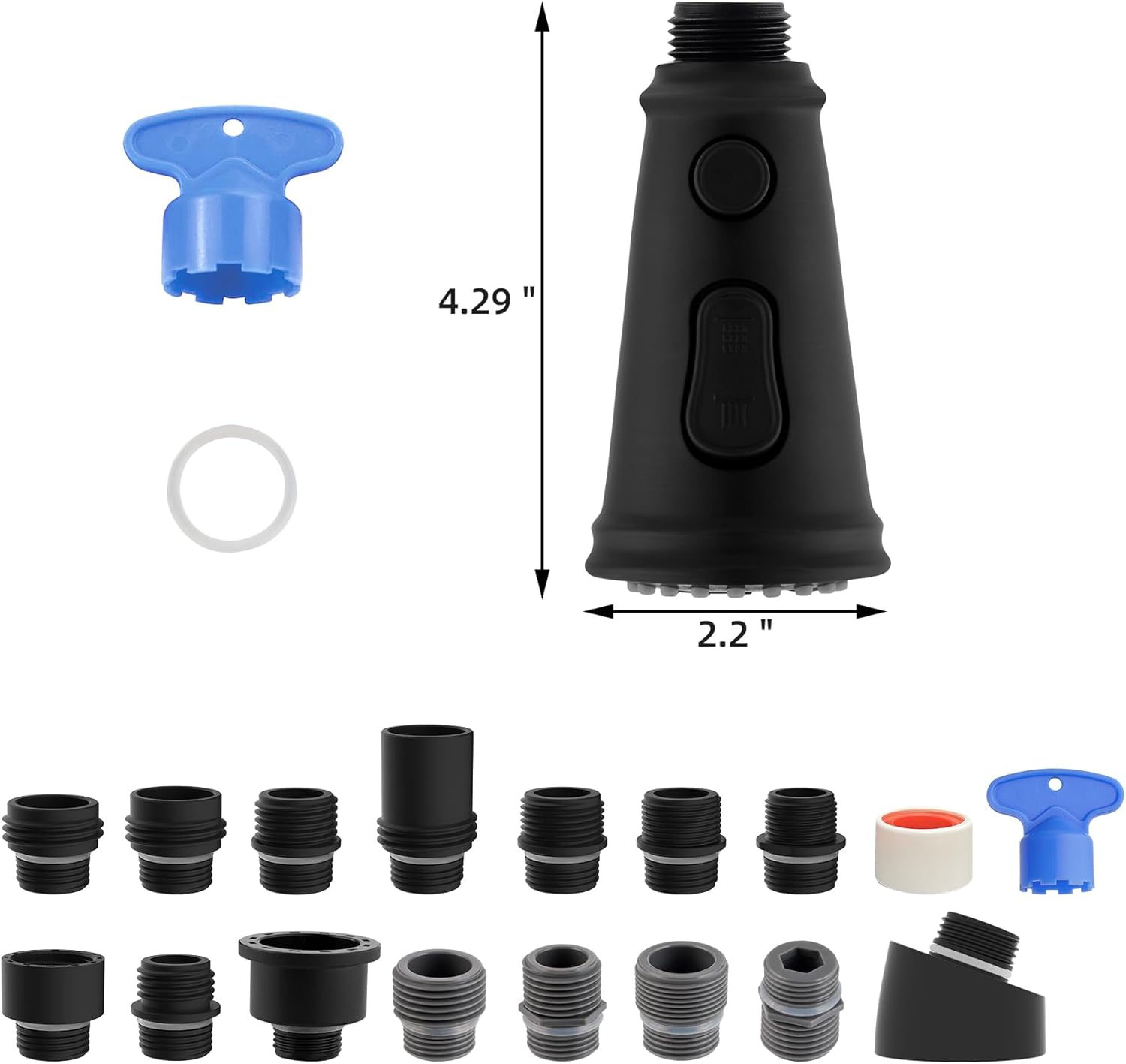 Hibbent Pull Down Kitchen Faucet Head Replacement, NSF/ANSI/CAN 61 & CUPC Certified 3-Function Sink Spray Nozzle with 15 Adapters, Compatible with Moen, Delta, Kohler Faucets-Matte Black