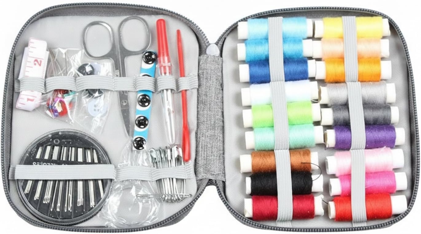 86-Piece Mini Travel Sewing Kit, Compact Gray Zippered Case with Needles & Thread for Clothes Repair