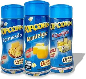 Combo 3 Temperos Para Pipoca Popcorn Sabores Manteiga, 4 Queijos e Parmesão 100G
