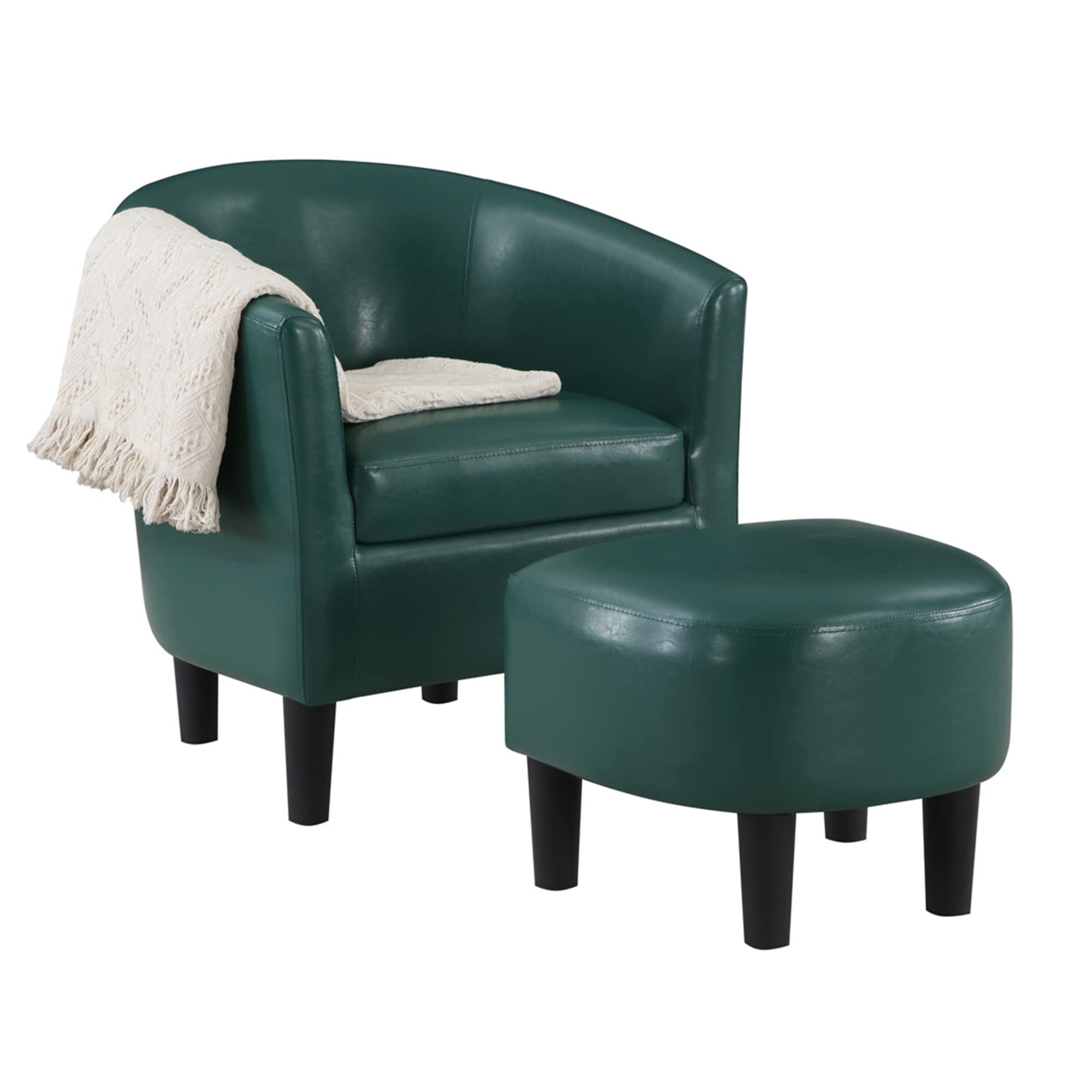 Convenience Concepts Take a Seat Churchill Accent Chair with Ottoman, Forest Green Faux Leather