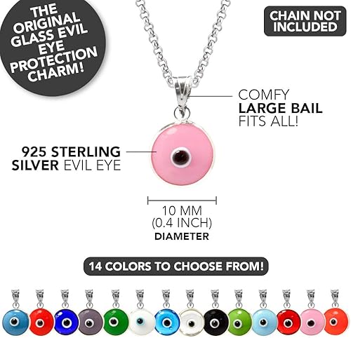 Miniatura 2 de MIZZE Made for Luck Auténtica plata de ley 925 de 0.394 in de cristal redondo contra el mal de ojo, colgante de protección turca DIY 14 colores a