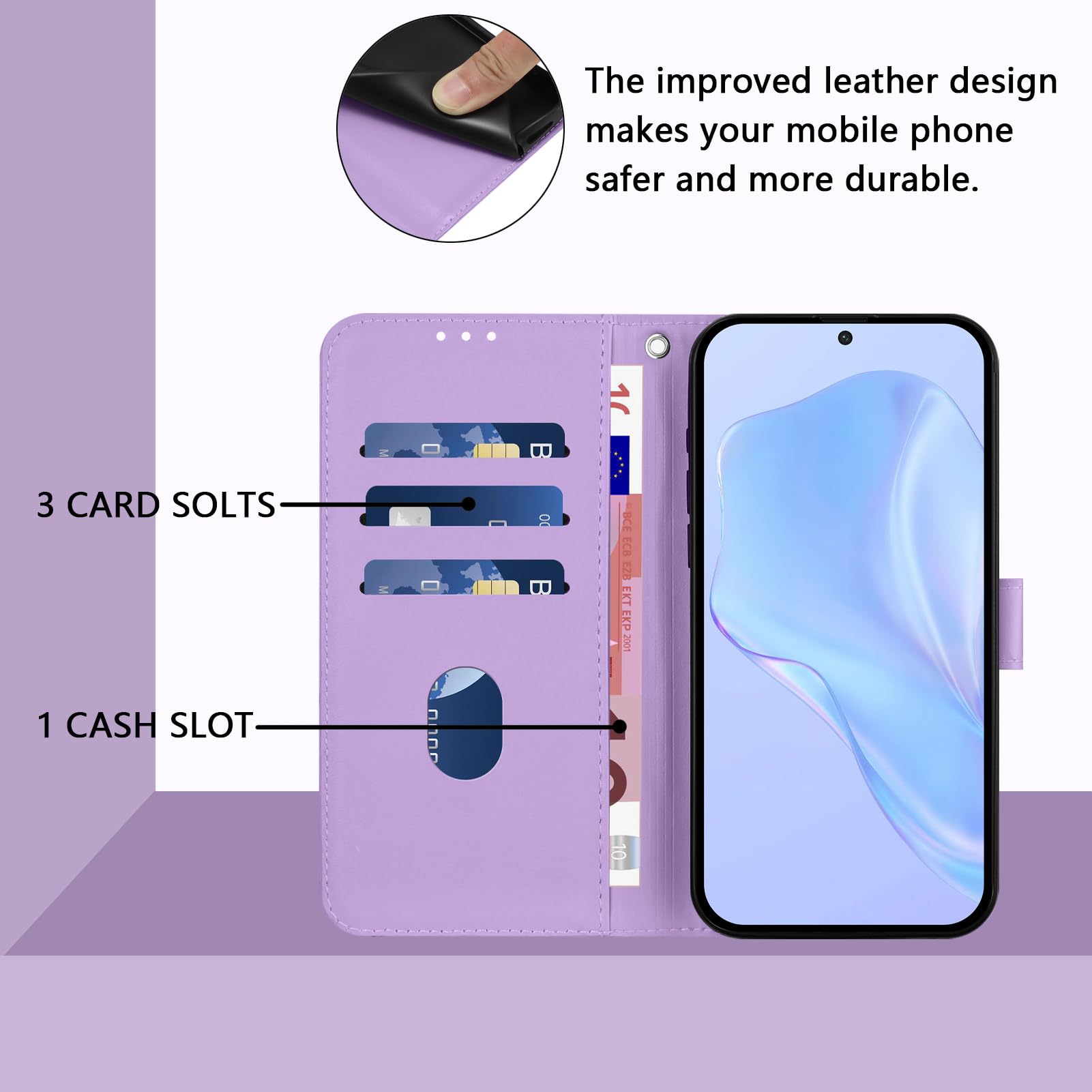 Custodia a portafoglio per Google Pixel 9 Pro, con griglia stellata, magnetica, morbida pelle PU, antiurto, con porta carte, con cinturino da polso in silicone per Google Pixel 9 Pro, blu