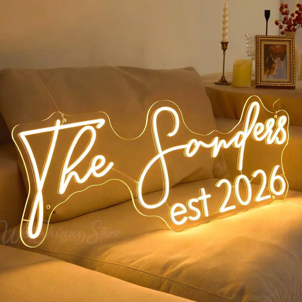 Custom Wedding Name Neon Sign Decor,Large Size,Wedding Sign Decor,Couple Names Neon Light, LED Wedding Light Sign Customized,Engagement Backdrop Wall Decor,Personalized Wedding Gift for the bride and groom(Size14''to43'')