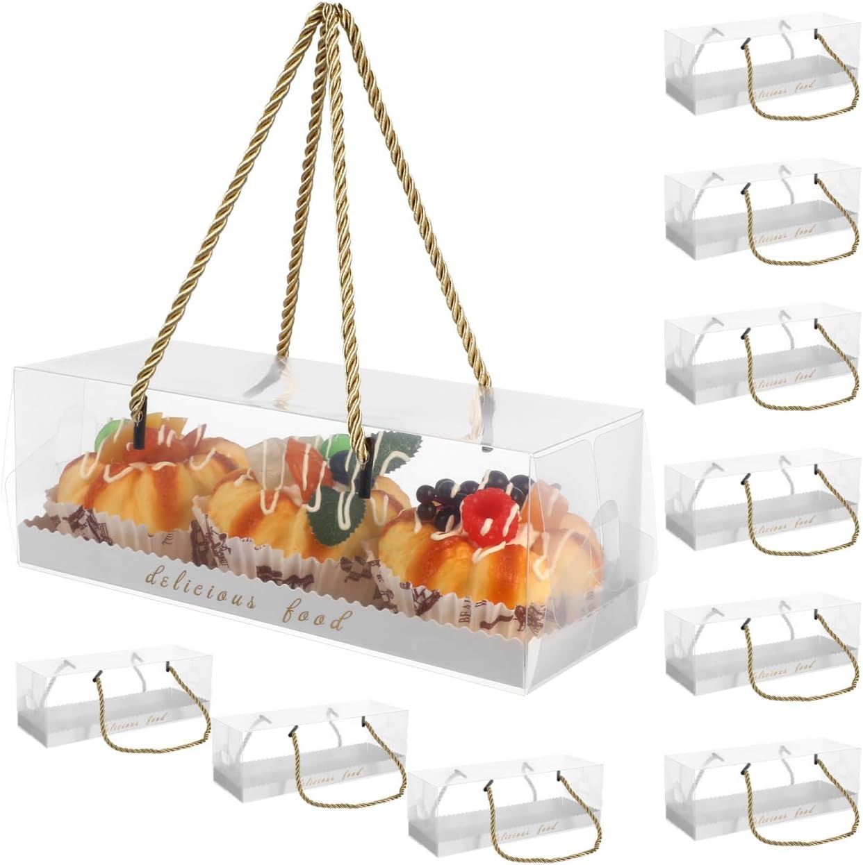 PRETYZOOM 10 Pcs Dirt-resistant Cake Boxes 22.5x7.8x7.8cm Plastic Baking Food Containers with Ribbon for Bakery Packaging and Cake Wrapping