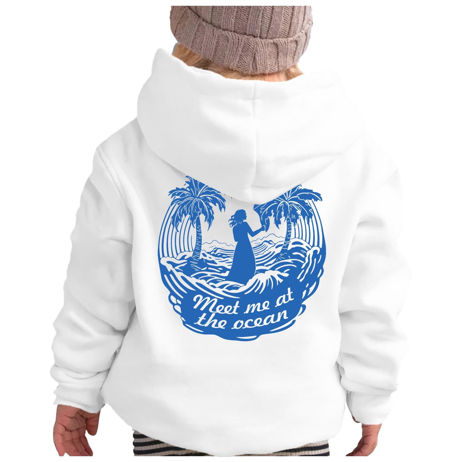 Pink Hoodie for Girls Meet Me at The Ocean Hoodie Cute Preepy Graphic Sweatshirts Kids Clothes Y2K Tops with Pockets 2025