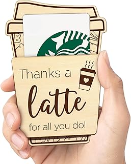 Thanks A Latte Gift Card Holder - Wooden Teacher Coffee Gift Card Holder - Teacher Appreciation Gifts For Kindergarten, Preschool, Daycare, Highschool Teachers - End Of Year, Back to School Gifts