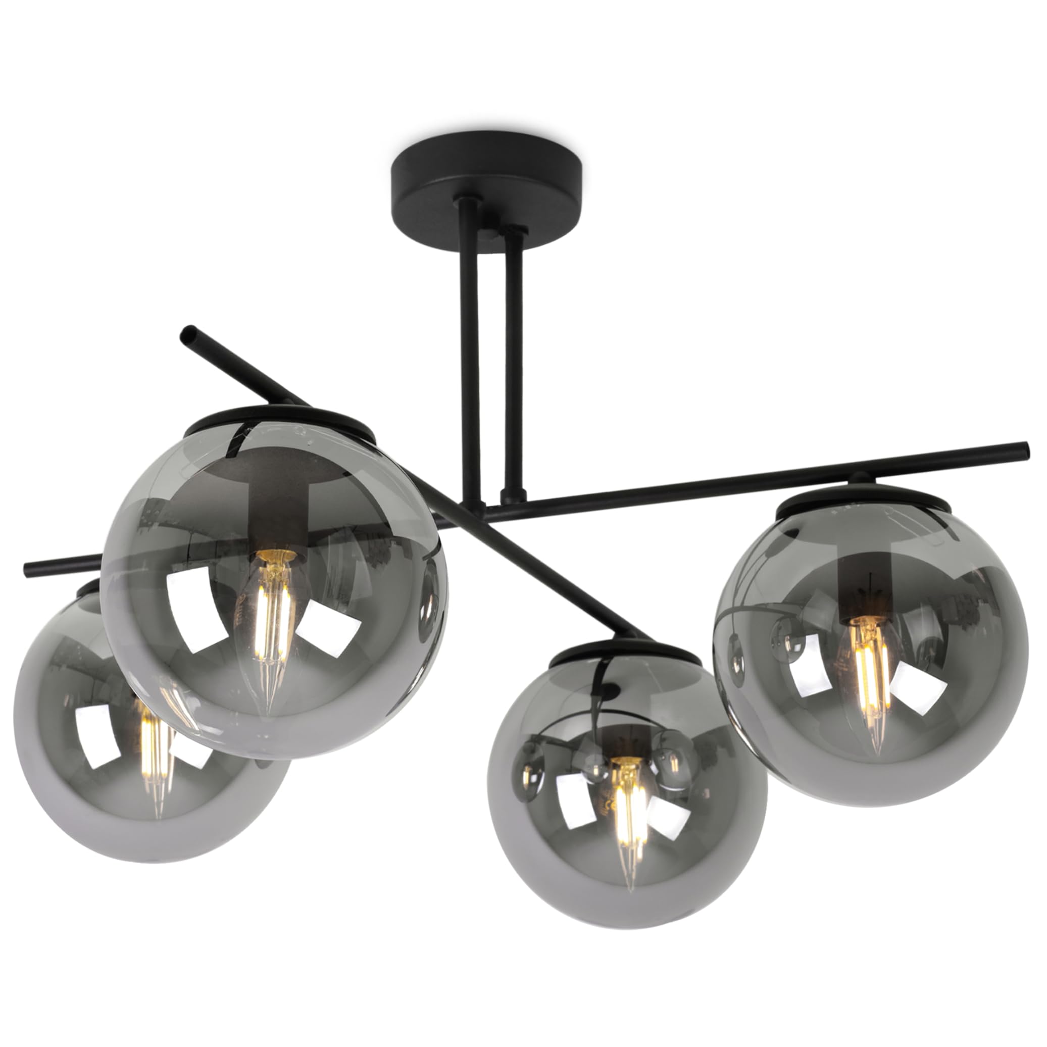 Light-Home Modena wiszący żyrandol - Nowoczesna lampa na sufit - oprawa do sypialni salonu i kuchni w stylu loft nowoczesny - metal i klosz szkło mleczne - E14 z 4 punktami światła - czarny