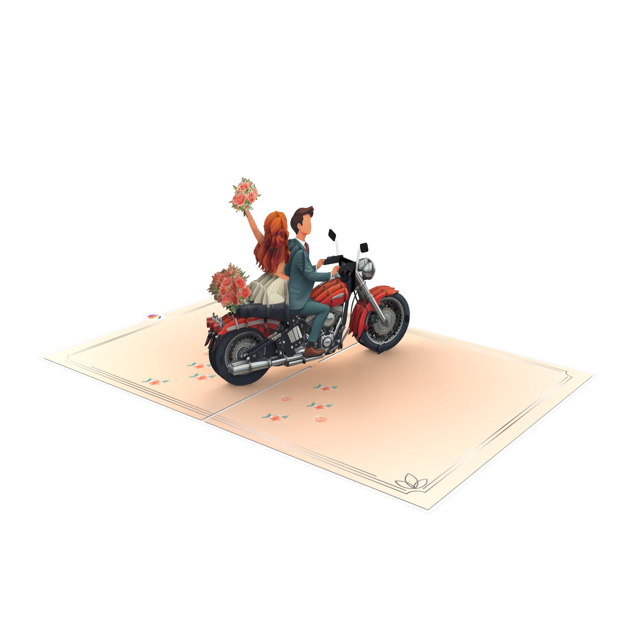 LIMAH Pop-Up Wedding Card - Elegant 3D Card with Motorcycle and Bride and Groom, Original Congratulations Card for Wedding or Engagement - Suitable for Money Gift, Voucher & Honeymoon - Image 3