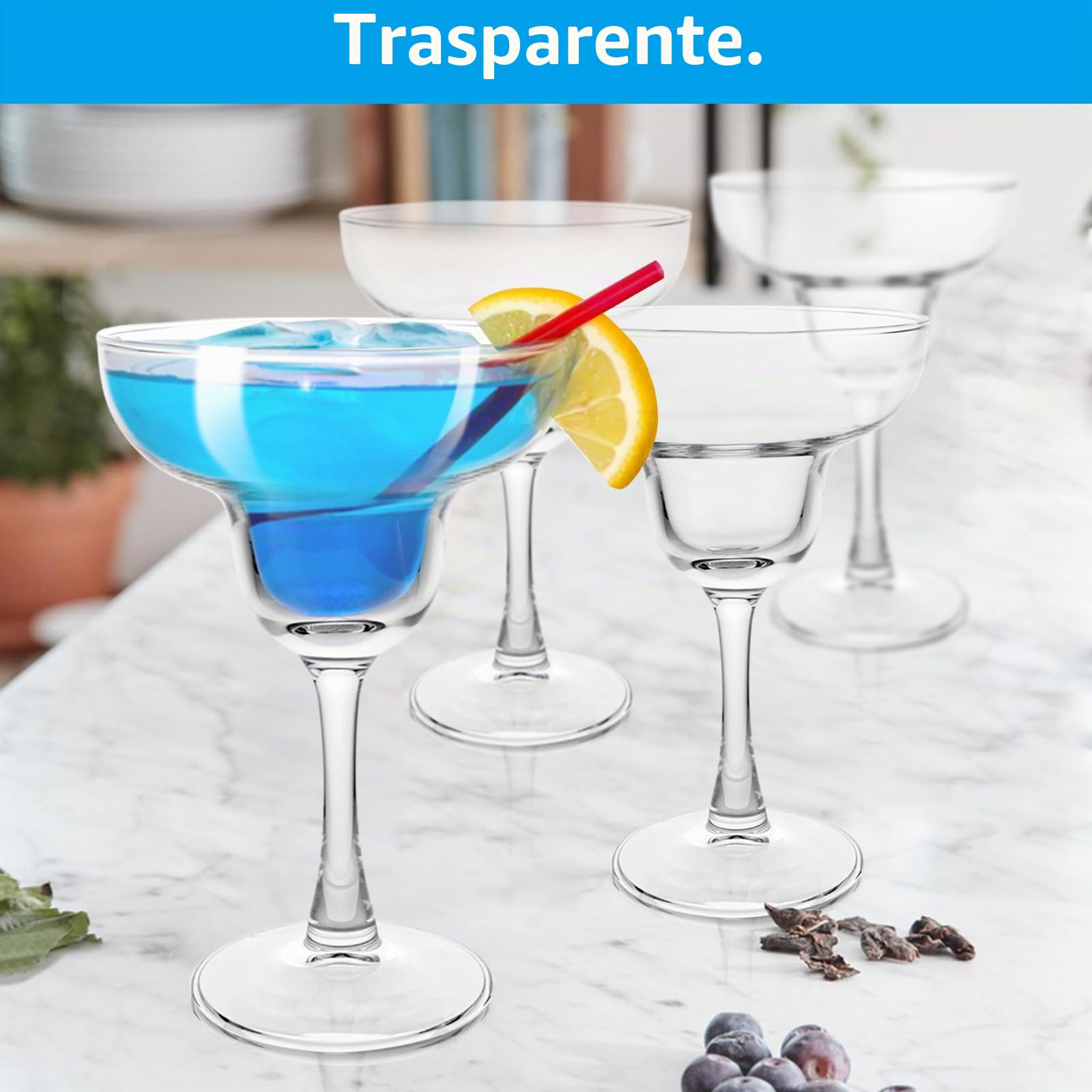 Set di 6 bicchieri Margarita da 270 ml, bicchieri da cocktail classici Martini, trasparenti, in cristallo, per la casa, i ristoranti e le feste