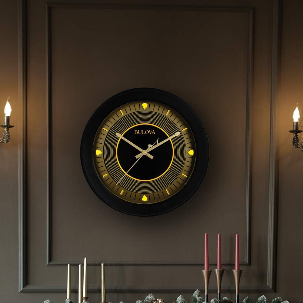 Bulova C4861 Indoor/Outdoor Long Play Bluetooth Wireless Stereo Speaker Wall Clock, Black