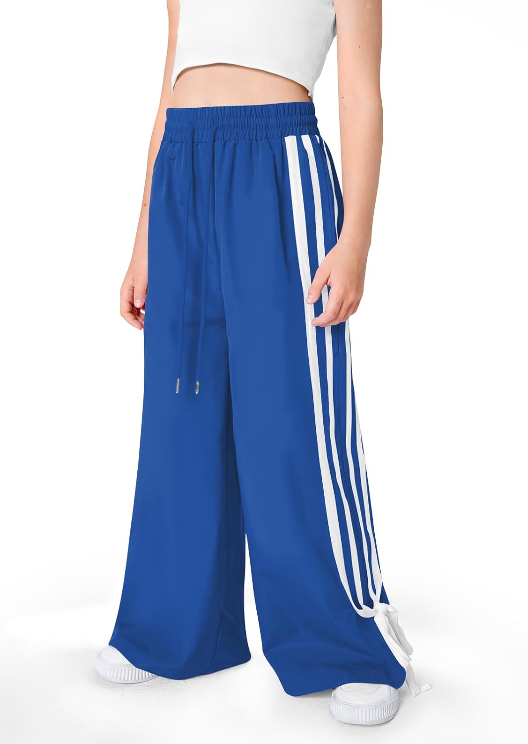 Girls Summer Striped Side Fashion Baggy Track Pants Cute Bowknots Y2K Wide Leg Sweatpants 5-14 Years