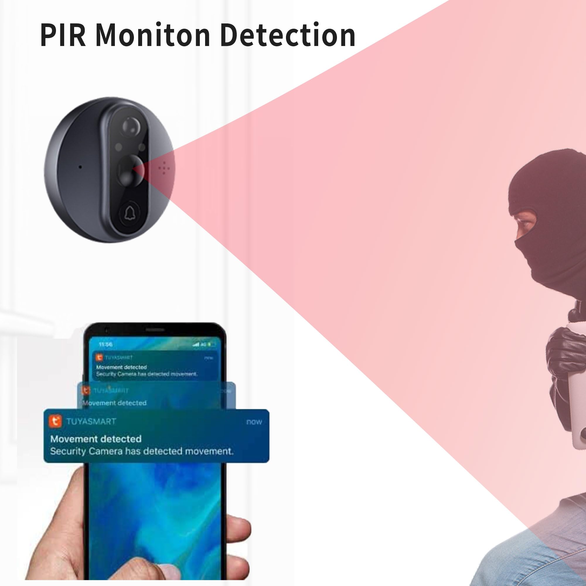Videocitofono WiFi per appartamento, telecamera spioncino con display LCD da 4,3", 1080p, grandangolo 120°, visione notturna, rilevamento del movimento, audio a 2 vie, spioncino digitale,