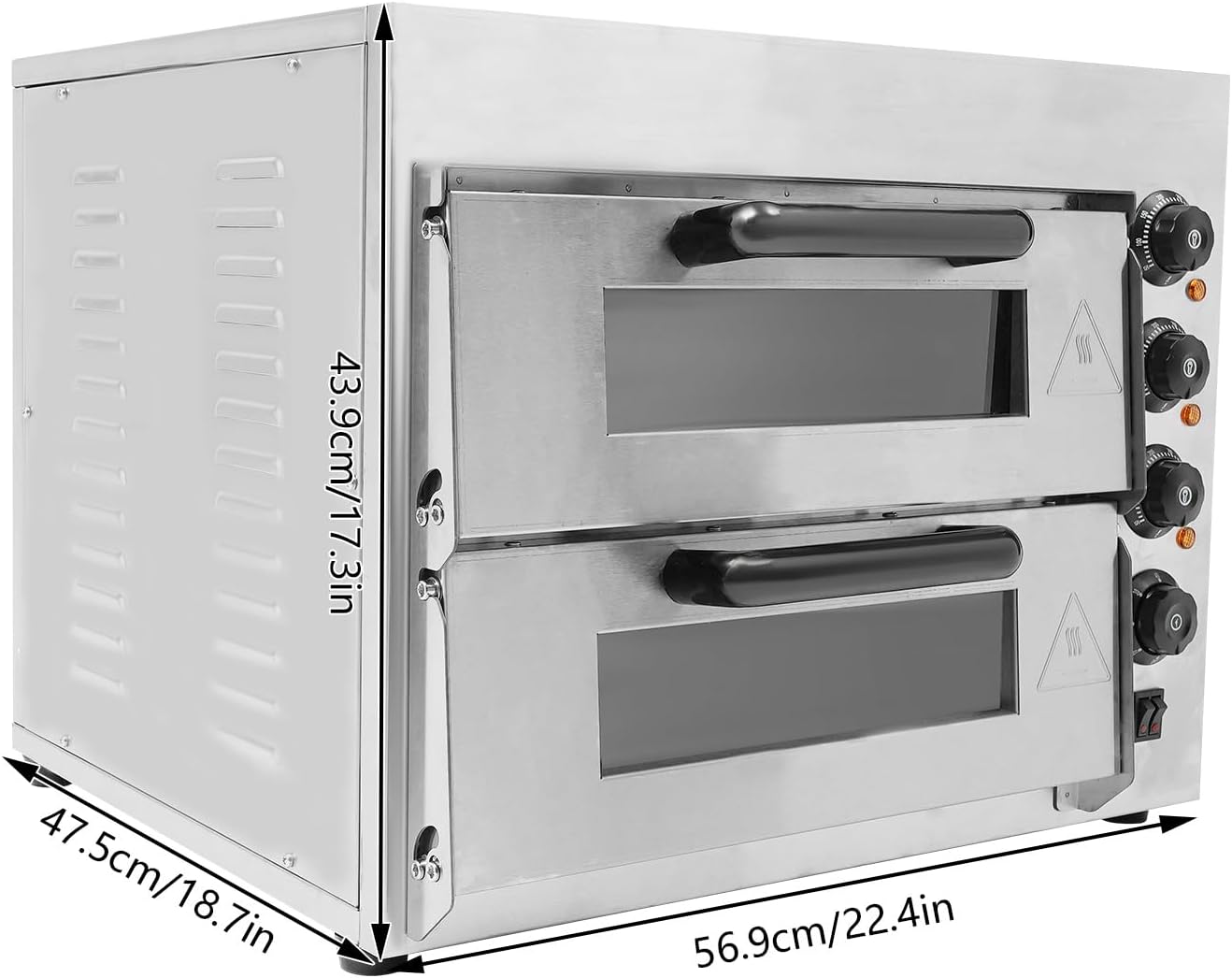 Horno elctrico para pizza de acero inoxidable, 3000 W, para interiores, doble piso, horno de pizza, 2 pisos, con regulacin de temperatura, 50-350 , para pizzera, restaurante, panadera, hogar