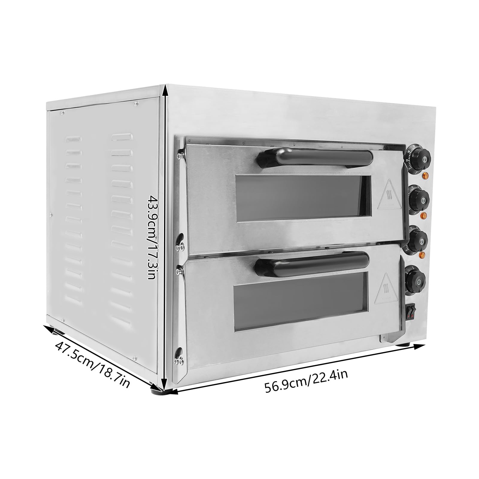 Four à pizza électrique 3000 W à double chambre - Double four à pizza professionnel en acier inoxydable avec 2 x capacité de 20 l et pierre de cordiérite - Température 50-350 °C - Minuterie 60 min