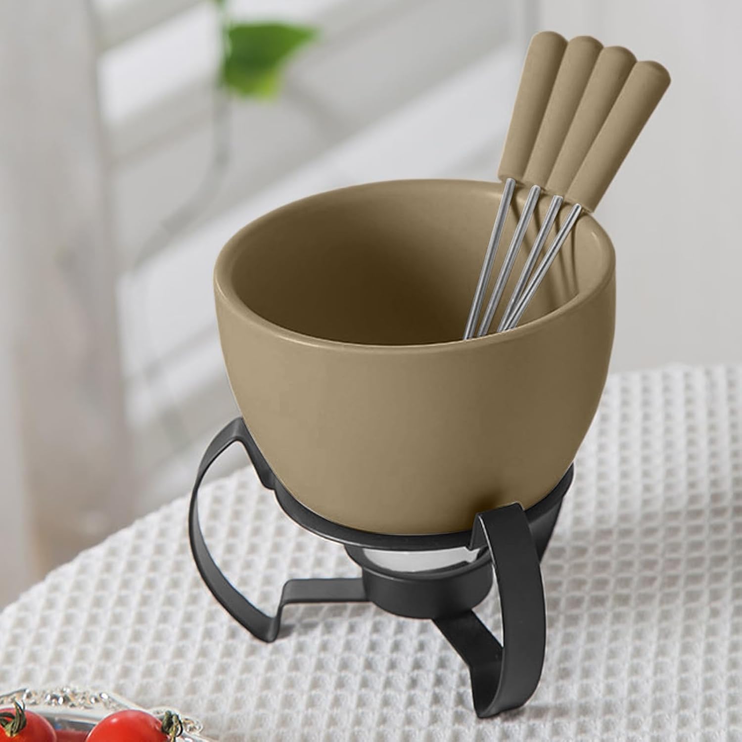 Chocolate Fondue Cup, Break-Resistant Design, Ceramic Material, Mini Melting Mug, Dessert Fondue Pot, Multi-Serving Capacity, with Forks, For Home Kitchen Parties Picnics