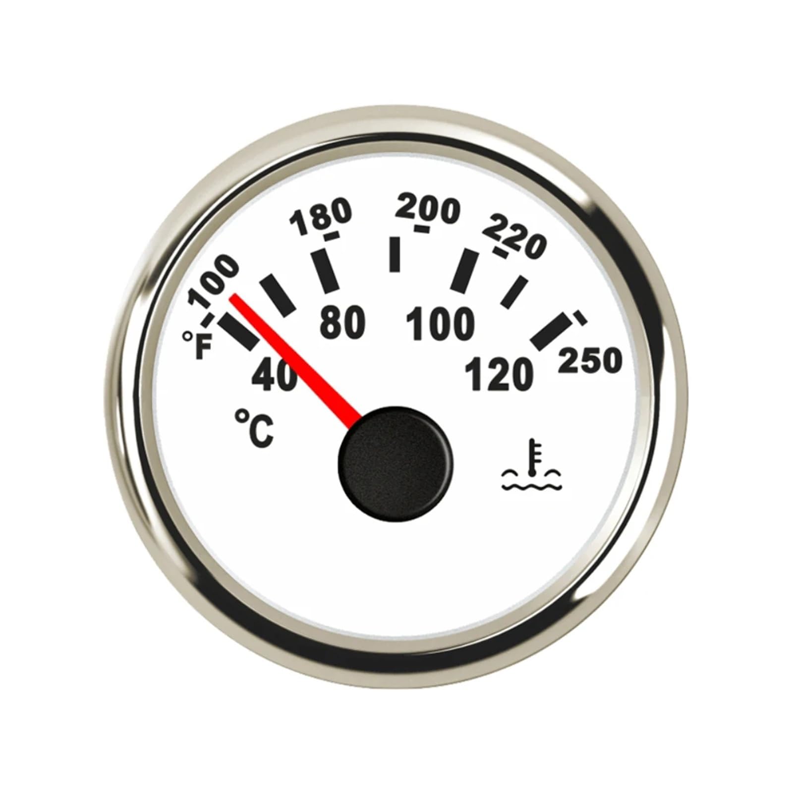 Medidor de temperatura del agua digital de 52 mm y 2 pulgadas, medidor de temperatura, 40-120 ℃ 9-32 V con luz de fondo roja Lectura clara(White silver)