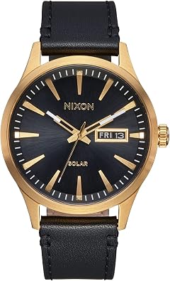 NIXON Sentry Solar A1347-100m Water Resistant Stainless Steel Solar Powered Analog Watch (40 mm Watch Face, 20-18 mm Custom Tapered Genuine Leather Band)