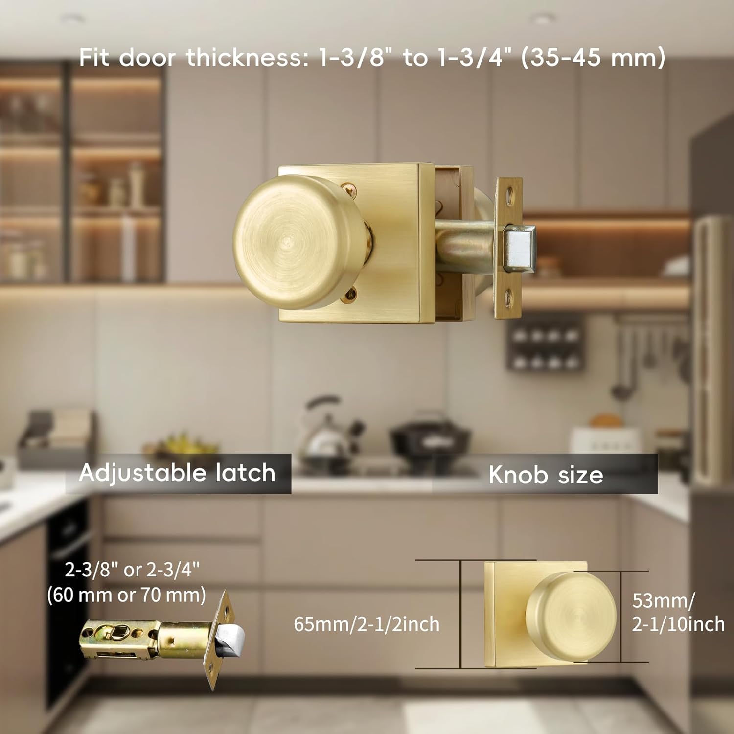 6 pack brushed gold door knobs interior, pismo doorknob with square rosette for hall 6-hall square satin brass
