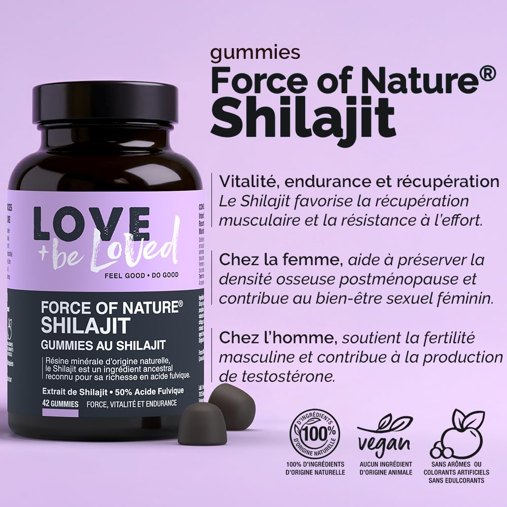 GUMMIES SHILAJIT pour Homme et Femme｜Vitalité, Endurance & Récupération Musculaire｜Ultra Dosé - 50% Acide Fulvique｜Vegan, 100% Naturel & Fabriqué en France｜42 Gummies｜Love and be Loved