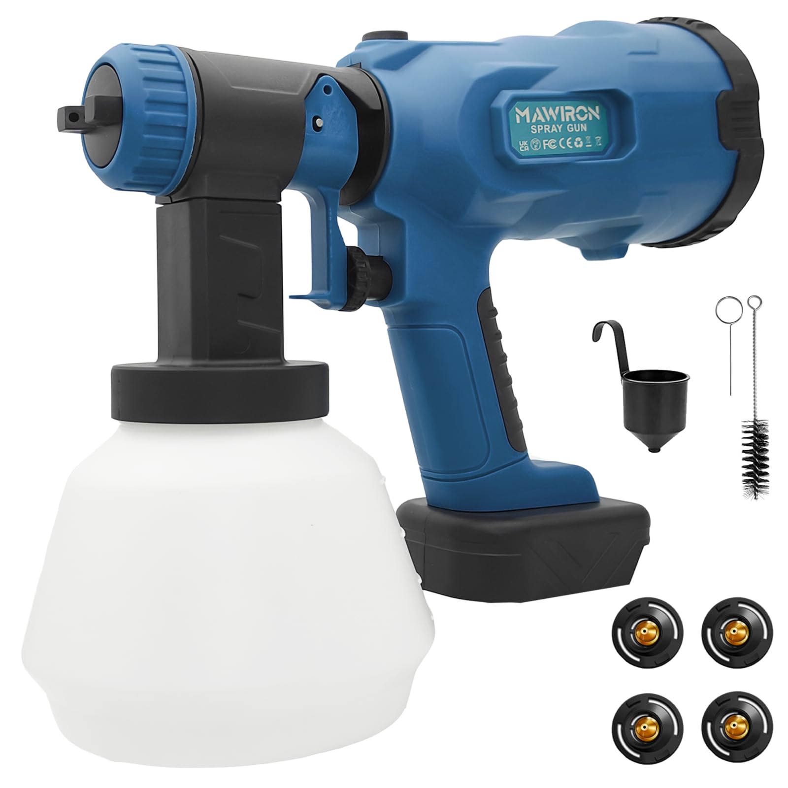 Sistema de pulverización de pintura a batería para Bosch GBA 18 V, 1000 ml HVLP pistola de pintura con 4 boquillas, 3 patrones, pistola de pulverización inalámbrica para valla de jardín, paredes (sin