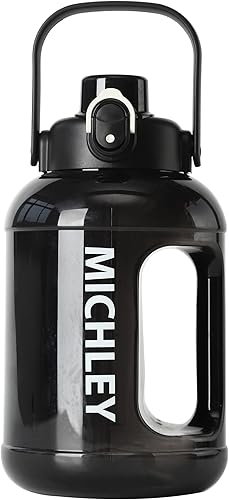 MICHLEY Botella de agua de medio galón con pajilla, marcadores Times de 64 onzas, jarra de agua motivacional, taza deportiva de gran tamaño para