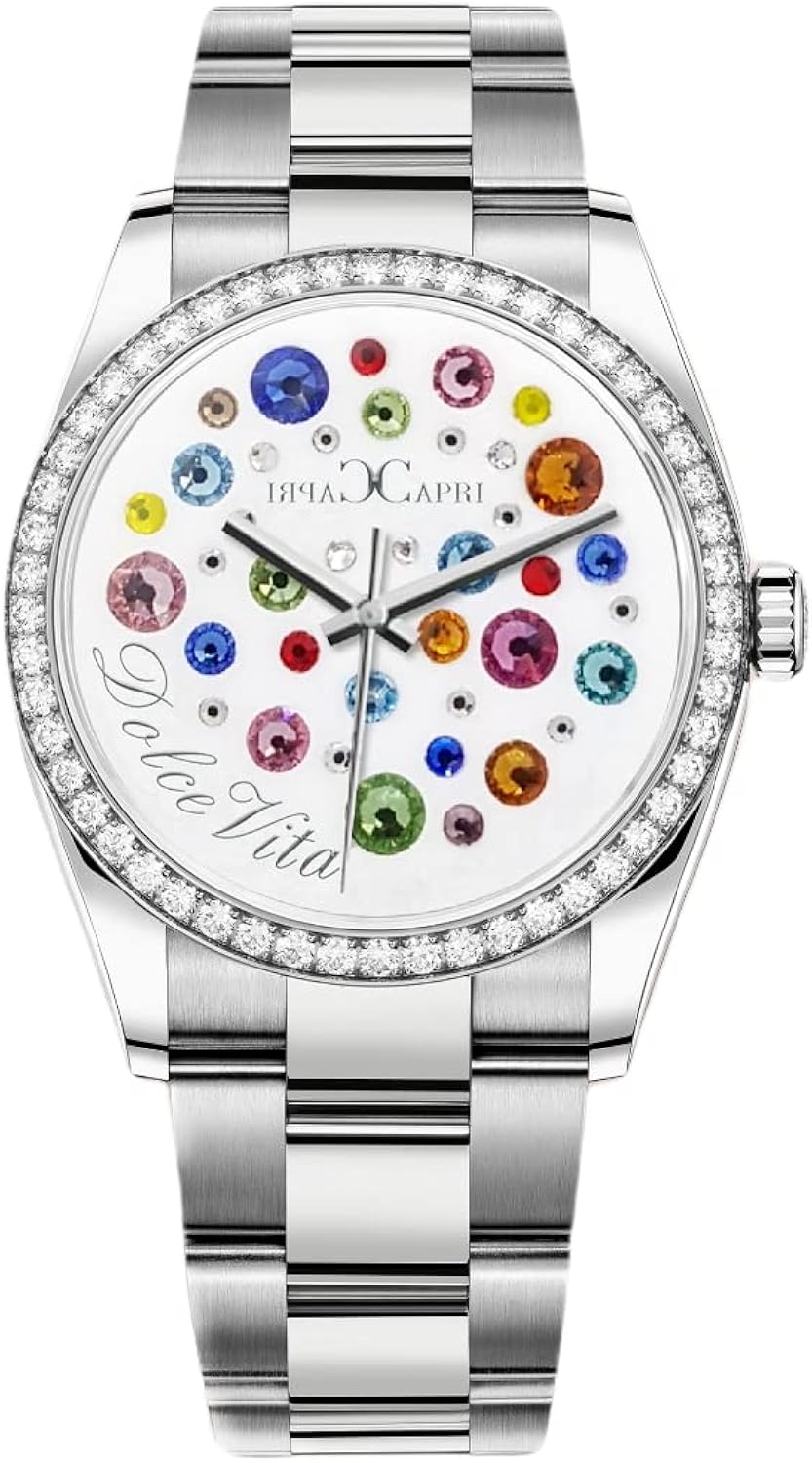 Capri Capri Orologio da donna Collezione Dolce Vita Cassa 37mm Subacqueo 100 mt Quadrante Bianco con Pietre Swarovski Cinturino Acciaio Oyster Capri Capri Orologio da donna Collezione Dolce Vita Cassa 37mm Subacqueo 100 mt Quadrante Bianco con Pietre Swarovski Cinturino Acciaio Oyster