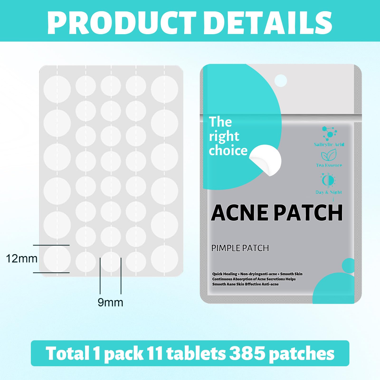 385 Pezzi Cerotti brufoli, Invisibili Cerotti Idrocolloidali, Con olio di Tea Tree e Centella Asiatica, Patch Brufoli Assorbenti Impermeabile e Traspirante, 2 In 1 Giorno e Notte Acne Patch