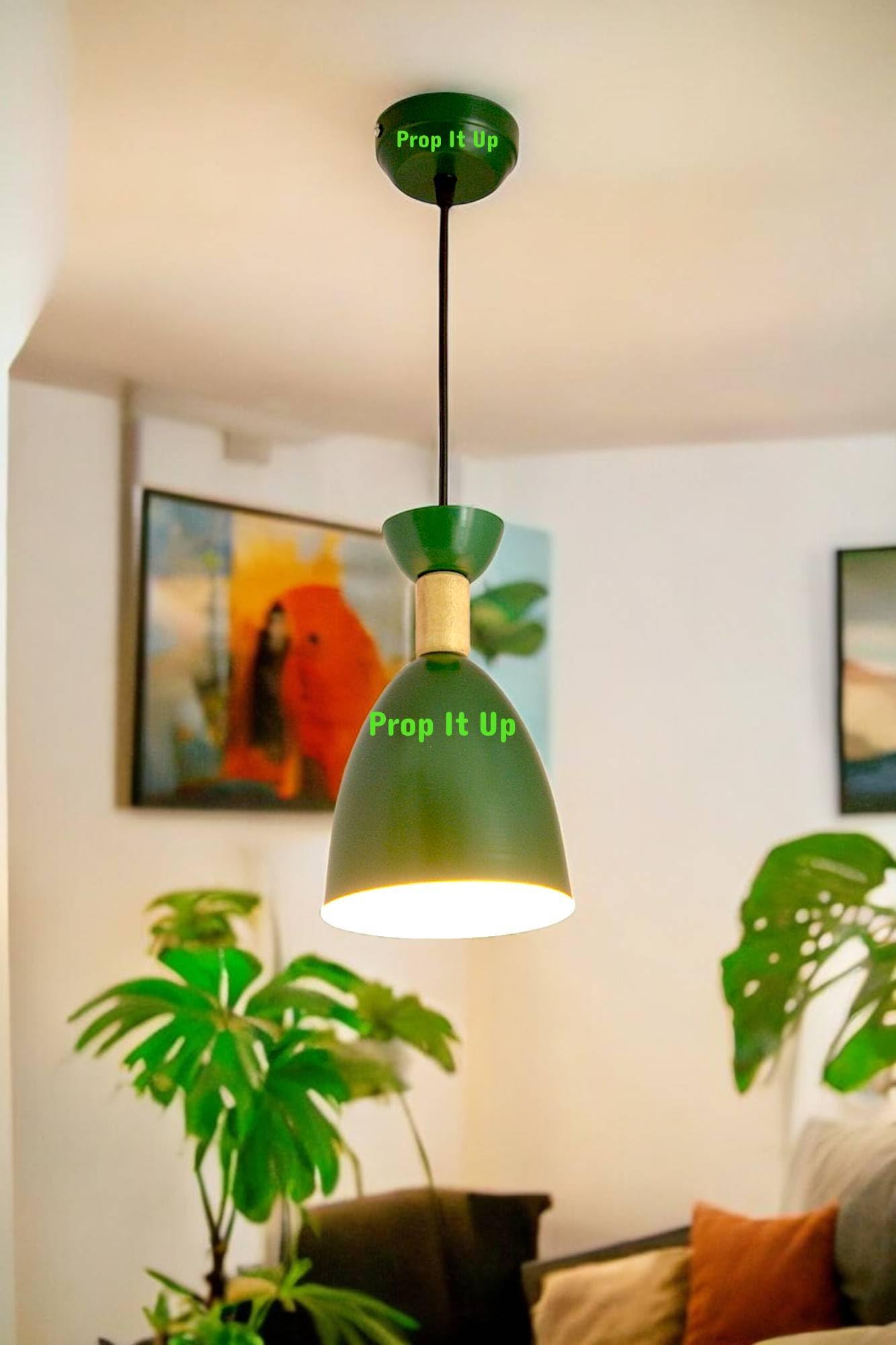 Prop It Up Modern Pendant Light, Green Bell-Shaped Shade, Wooden Accent, Ceiling Mount, Without Bulb-image-40