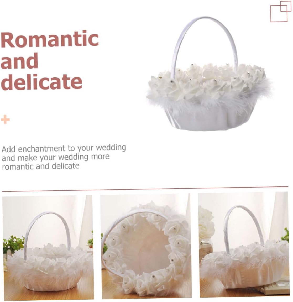 Delicate Wedding Flower Basket White Handheld Flower Girl Basket for Wedding Ceremony Supplies