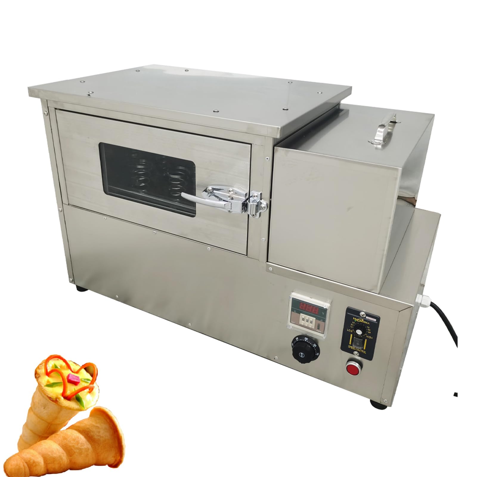 Banfluxion Commercial Electric Rotational Pizza Oven, 12 Stainless Steel Cone Bases, Adjustable Temp & Speed, 1800W 110V Countertop Oven for Handheld Cone, Compatible with Pizza Forming Machine
